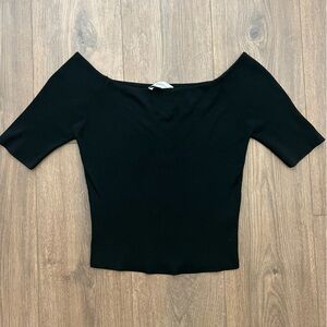 Zara Black Cropped Ribbed Knit Off-the-Shoulder Top Small S